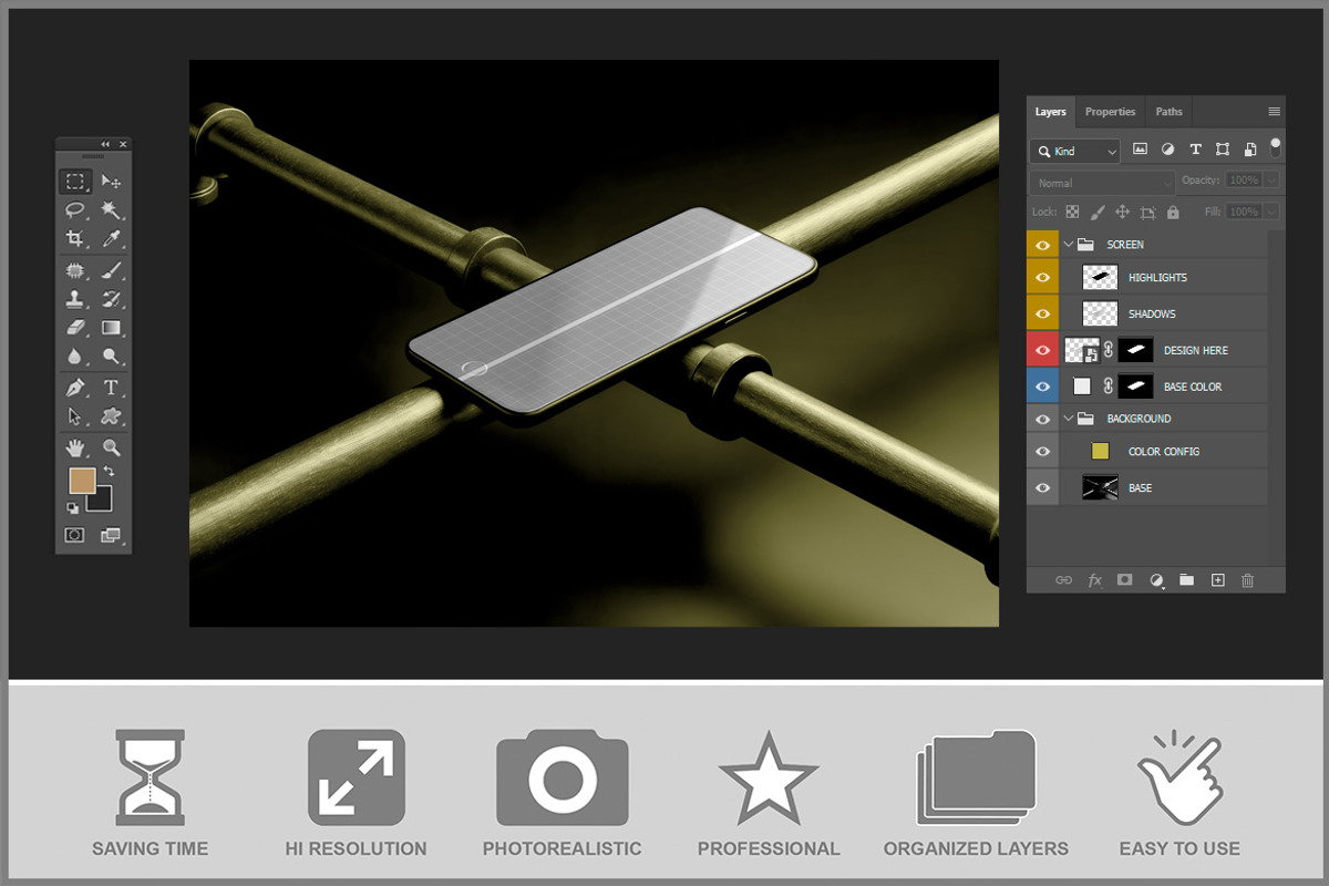 Smartphone on Iron Pipes Mockup PSD, an iPhone Mockup by Bruno's Shop (Photo 3 of 4)