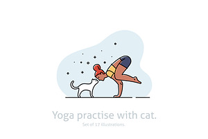 Yoga practice & cat illustration set