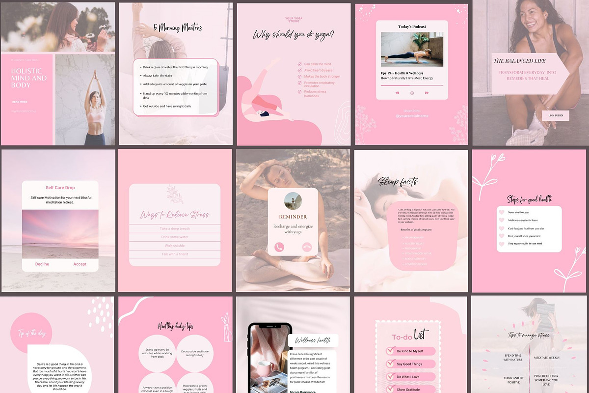 Wellness Instagram Template Canva, a Social Media Template by Deepa Template Studio (Photo 2 of 12)