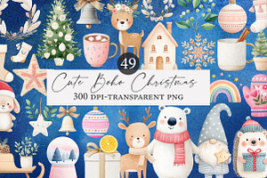 Cute Boho Christmas Watercolor Clipa, an Illustration by Designworld