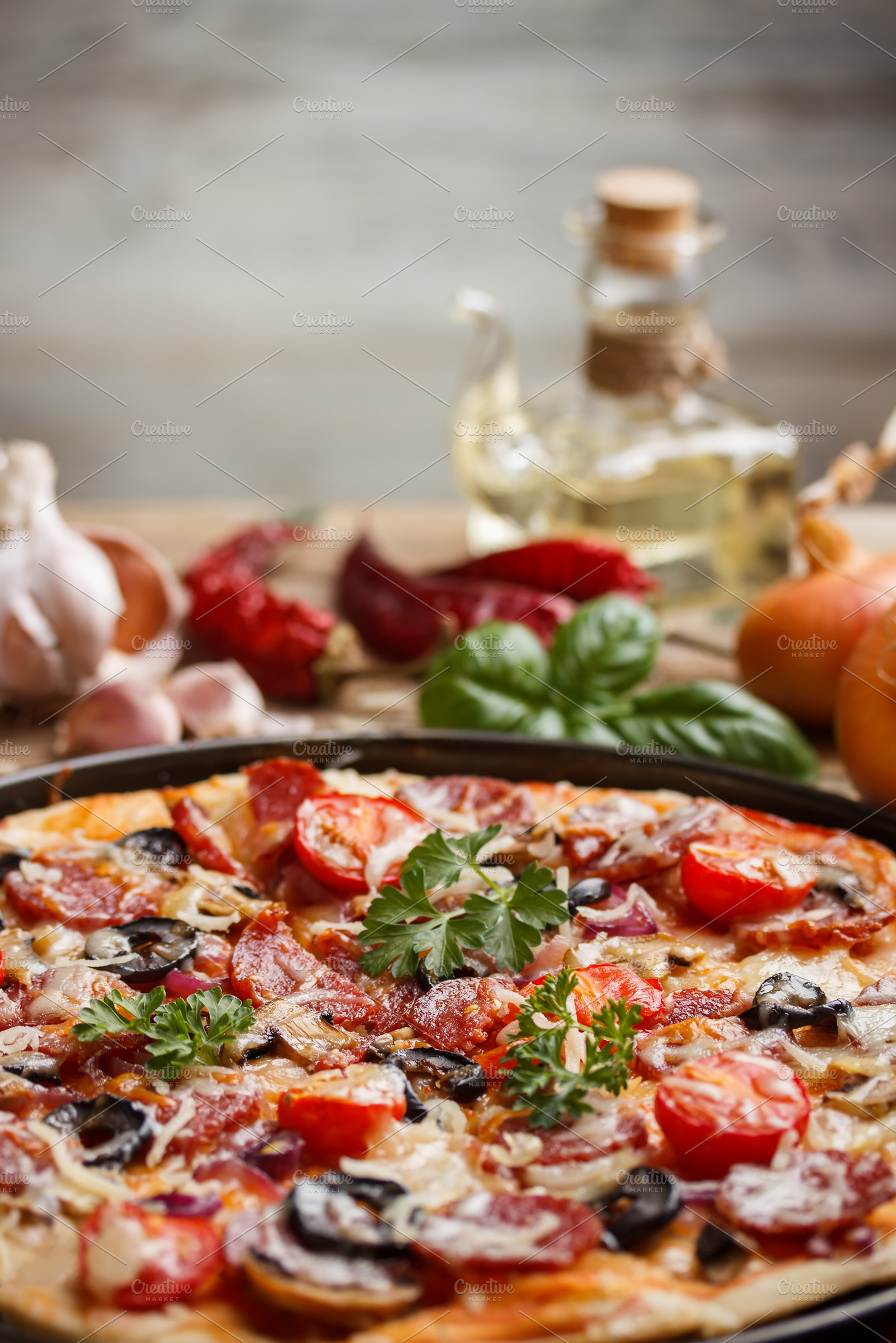 Salami Pizza Featuring Pizza Dinner And Closeup