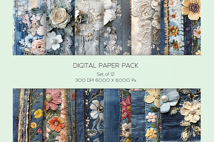 Denim Floral Mixed Media Paper Set