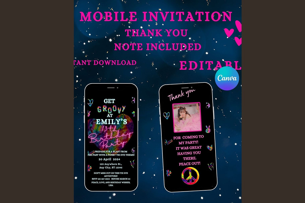 Tie-Dye Birthday Invitation, an Invitation Template by Lynn Reese Designs (Photo 5 of 5)