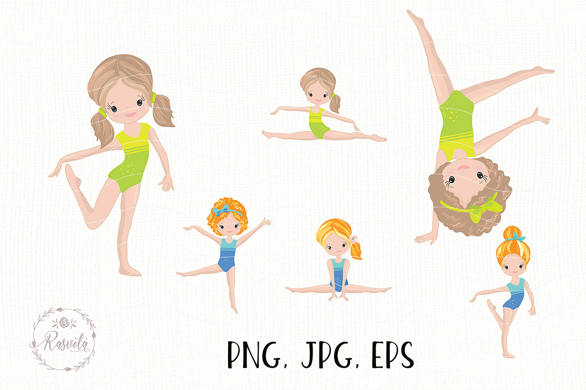 Girls Gymnastics Cute Clipart/ 3, an Education Illustration by Rasveta (Photo 4 of 10)