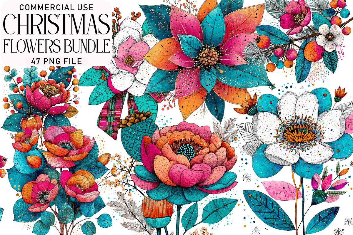 Christmas Flowers Sublimation Bundle, an Illustration by Daily.Designs (Photo 1 of 4)