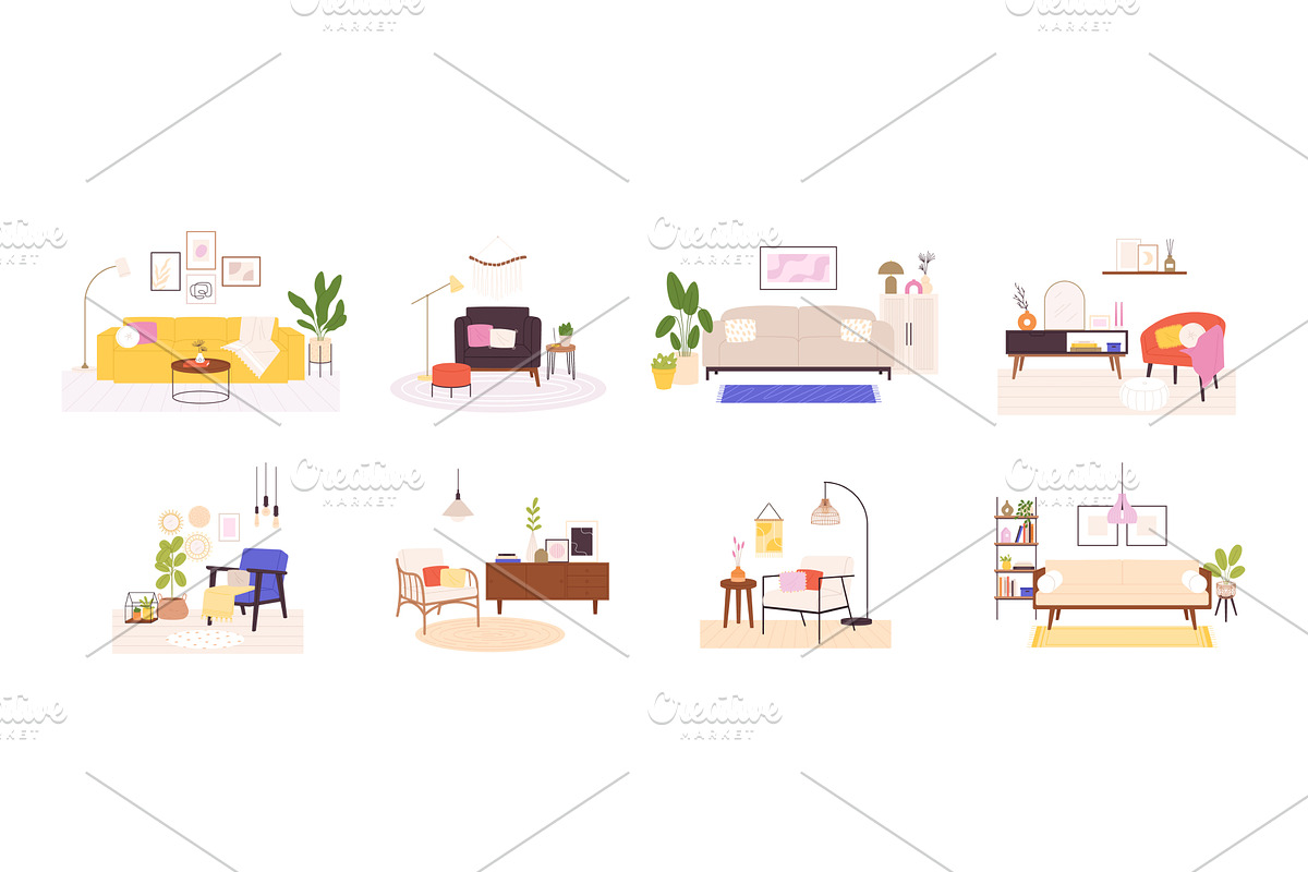 Scandinavian living room interiors, a Graphic by LadadikArt