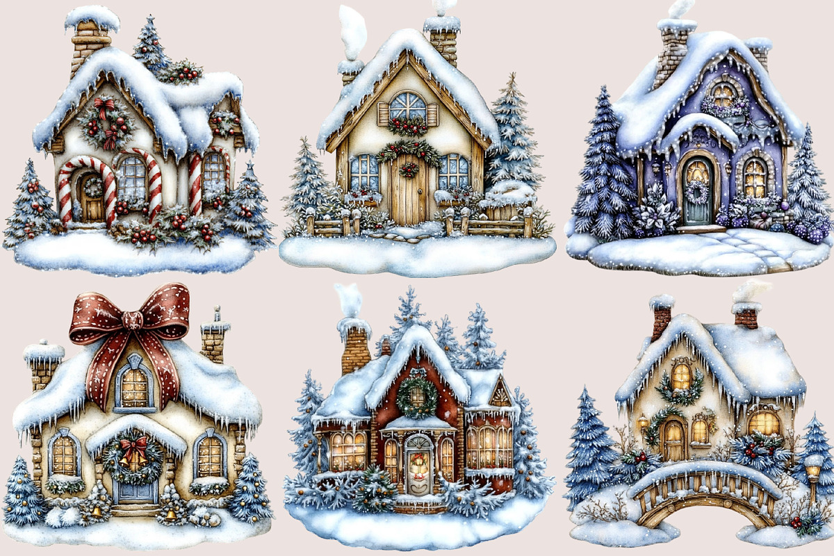 Whimsical Christmas Holiday Houses, a Seasonal Illustration by SVGArt (Photo 2 of 5)