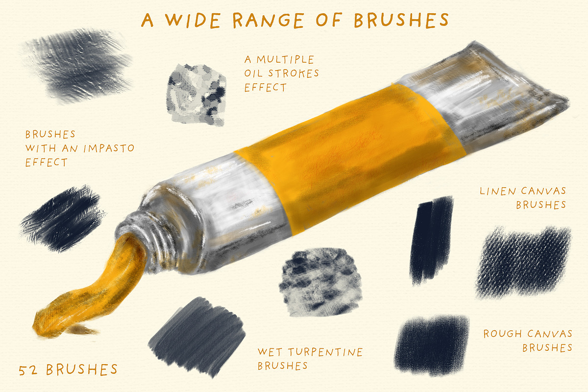 Oil Paint Brushes for Procreate, a Brush Add-On by Guerillacraft (Photo 2 of 6)