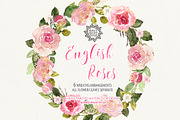 Watercolor English Roses wreaths, an Illustration by Babysbreath/Dandelionery (Thumbnail 2 of 3)