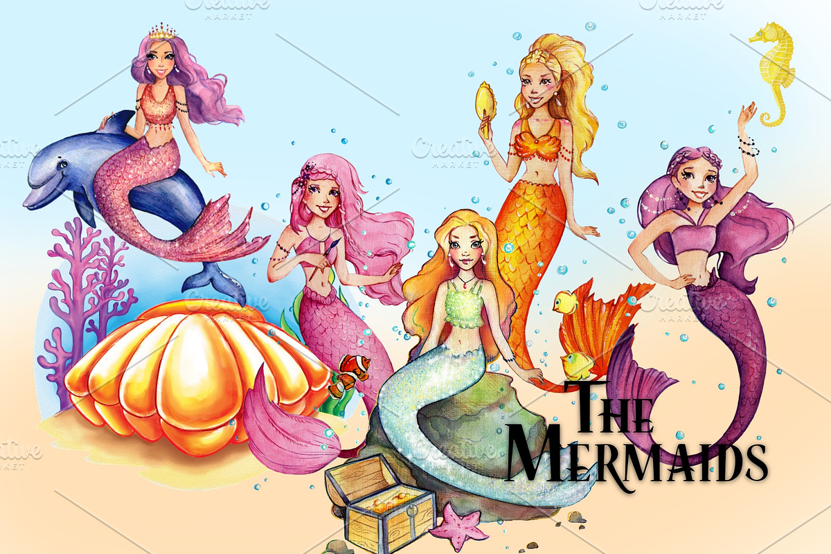 The Mermaids Clipart Images, a Graphic by Whimseez (Photo 1 of 4)