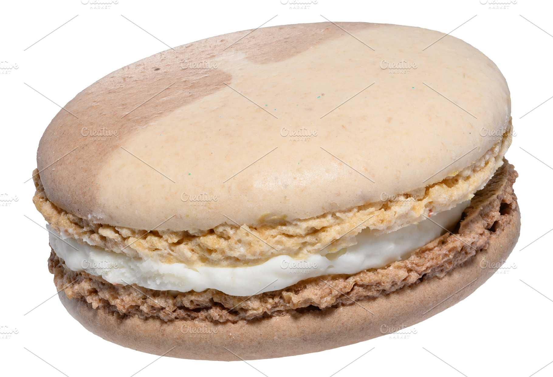 Chocolate macaron on isolated background, a Food & Drink Photo by ndanko