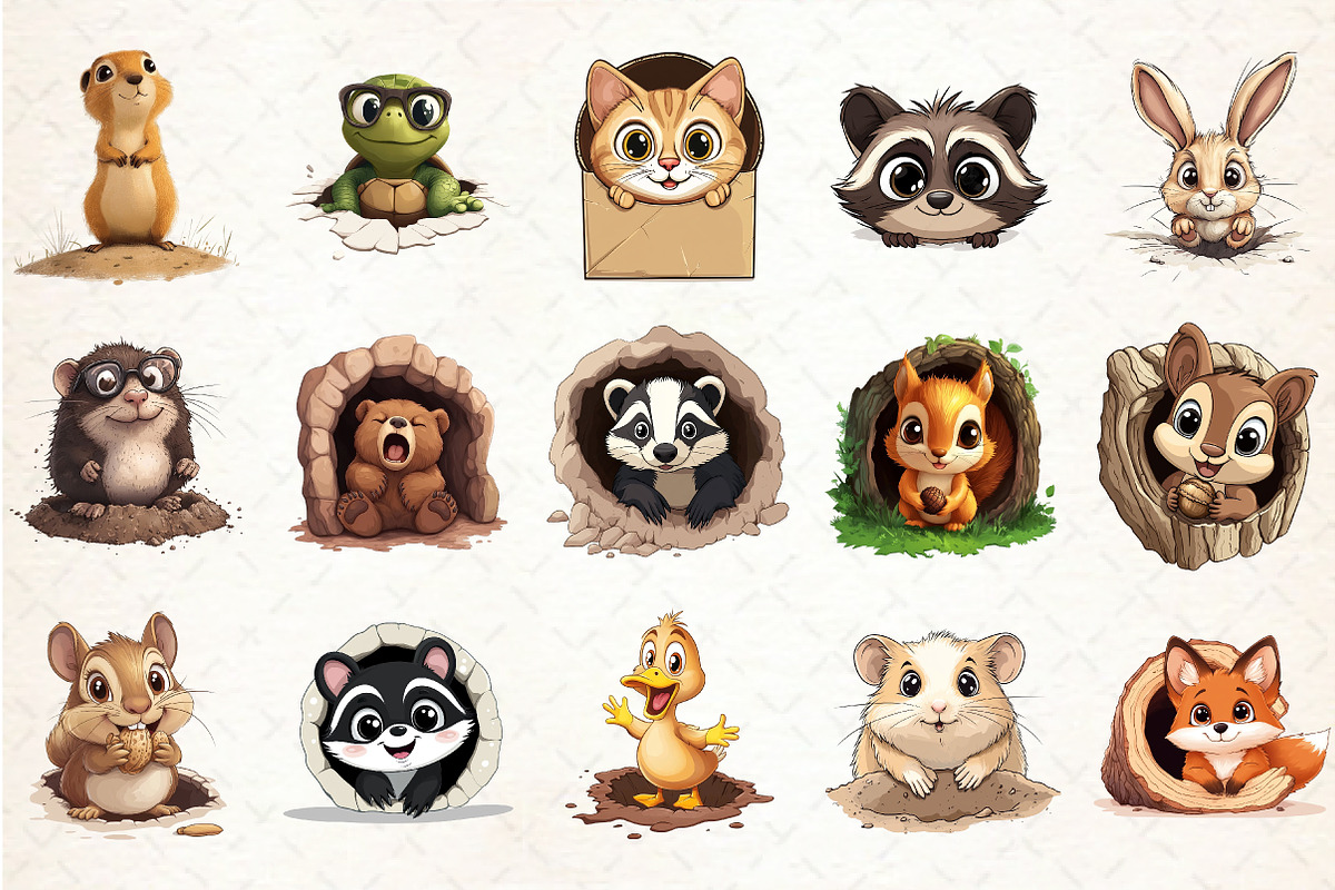 Funny Animals in Hole Clipart, an Illustration by Libby Wishes (Photo 2 of 4)