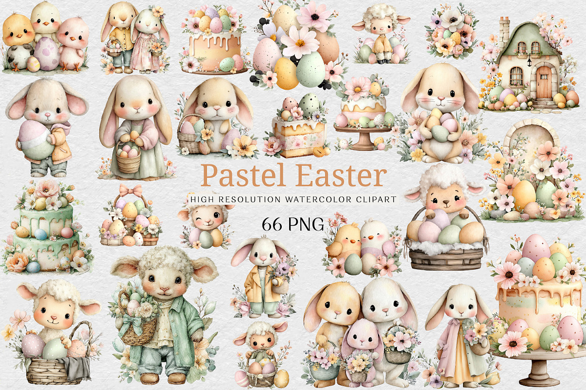 Pastel Easter Watercolor Clipart, an Illustration by DreamCafeArt (Photo 1 of 6)