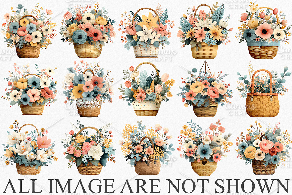 Watercolor Spring Flowers Basket PNG, an Illustration by Canvas Craft (Photo 3 of 7)