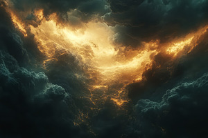 Dramatic storm clouds illuminated by a glowing golden light, creating a captiva, a Background Photo by ImageMir