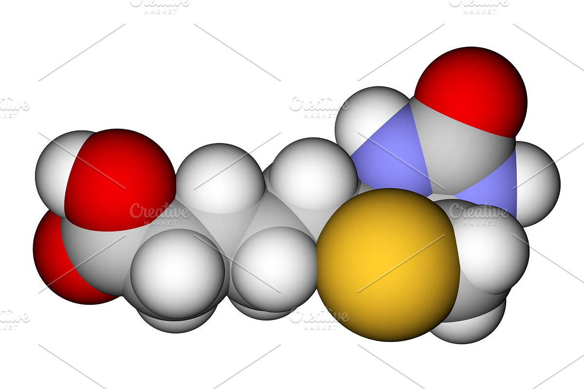 Biotin (vitamin H or B7) 3D, a Healthcare Illustration by Leonid Andronov