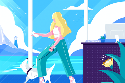 Cute girl walking dog illustration