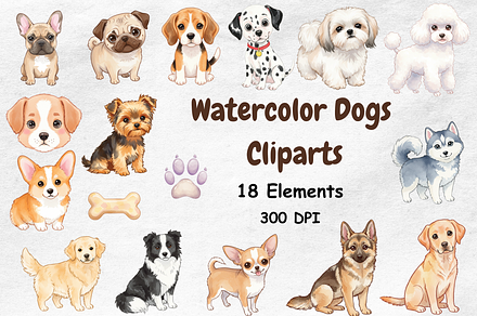 Watercolor Dogs Clipart, an Animal Illustration by BerryPieArt