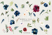 Bordo & Navy Watercolor Flowers PNG, a Decorative Illustration by whiteheartdesign (Thumbnail 7 of 9)