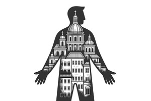 Human Silhouette Filled With City, a Person Illustration by AlexArt