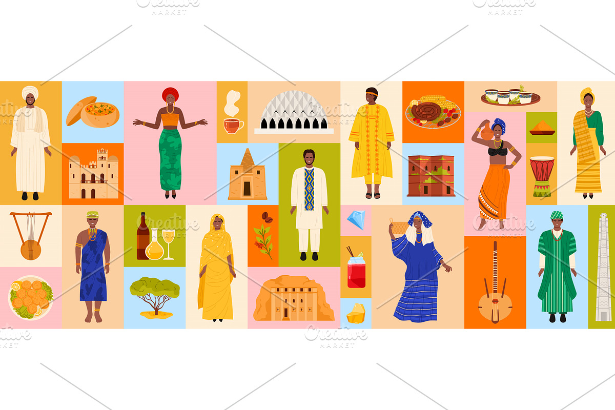 African cultural collage with, an Animal Illustration by Flashvector