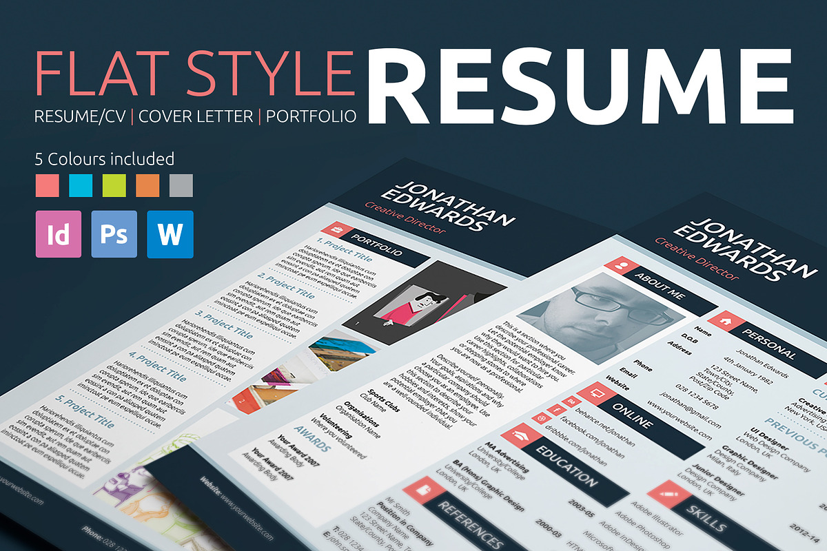 Flat Style Resume, a Resume Template by bilmaw creative (Photo 1 of 5)