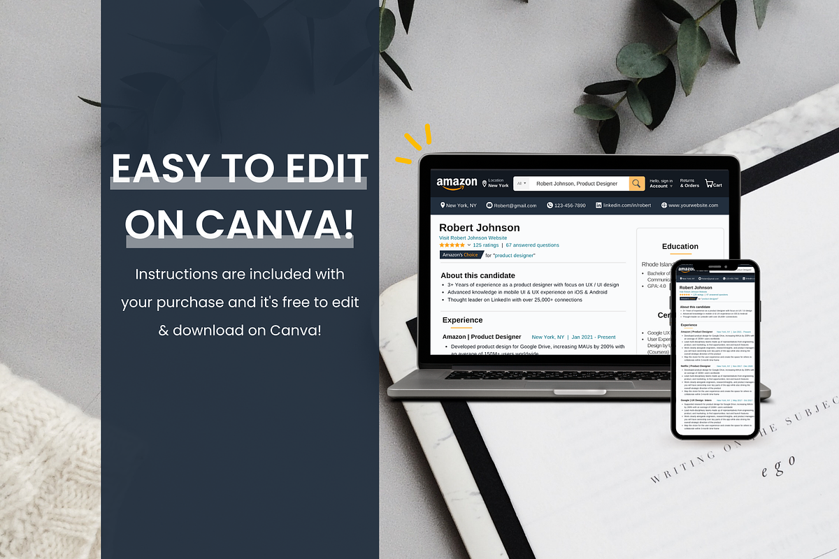 AMAZON Resume Template 2026 ATS CV, a Resume Template by ...