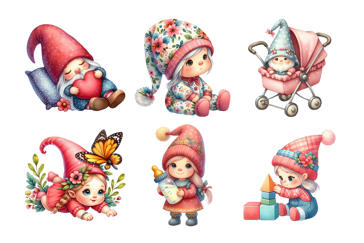 Gnome  Baby Girl Clipart, an Illustration by Daily.Designs (Photo 3 of 5)