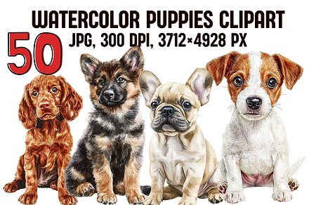 Watercolor Puppies Clipart, an Animal Illustration by PrintHaven Designs