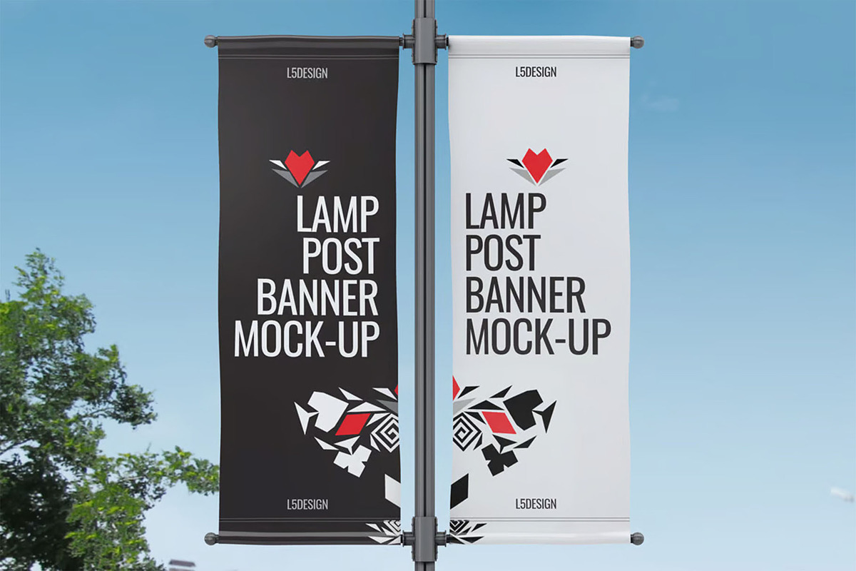 Lamp Post Banner Mock-Up, an Advertising Mockup by DesignRushMarket (Photo 1 of 5)