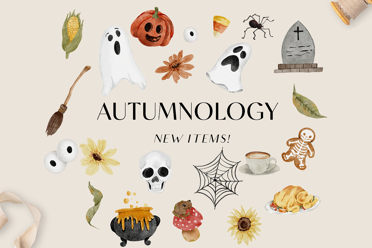 Cozy Autumn Fall Halloween Graphics, a Seasonal Illustration by Grace Noboa Illustrations (Photo 2 of 7)