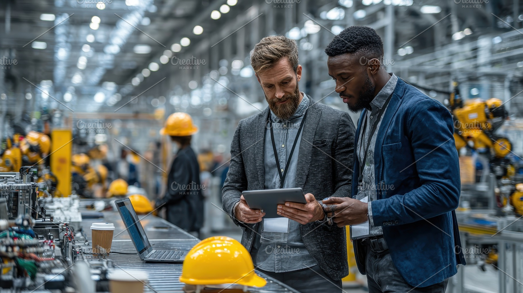 Two men reviewing data on a tablet i, a Photo by Pixeness Studio