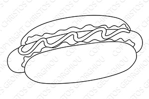 Hot Dog With Mustard Fast Food, a Food Illustration by Christos Georghiou