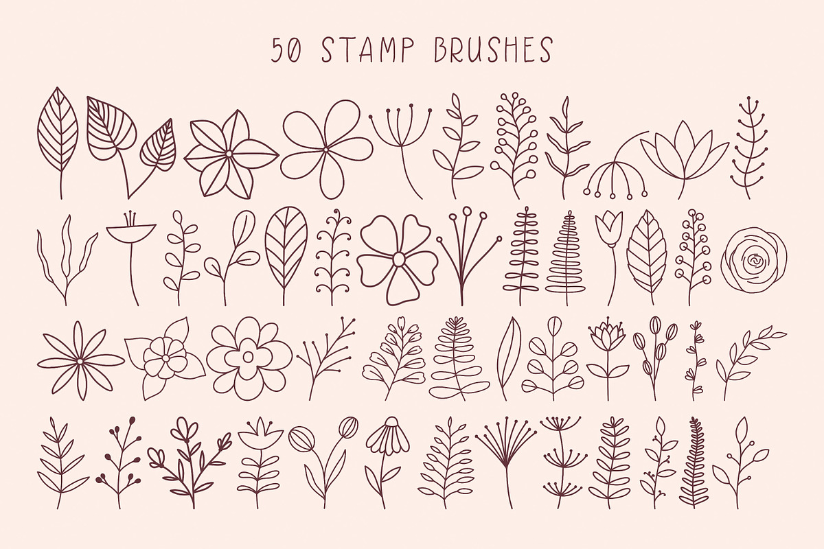 Floral Doodles Procreate Stamps, a Brush Add-On by Little Nordic Atelier (Photo 2 of 3)