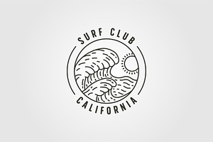 Ocean Wave Surf Line Logo Vector