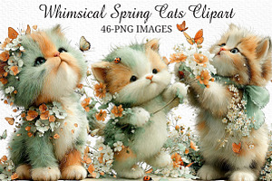 Whimsical Spring Cats Clipart, an Illustration by Craft Nest