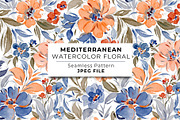 Peach & Blue Watercolor Florals, a Pattern Graphic by NancyDzines (Thumbnail 1 of 3)