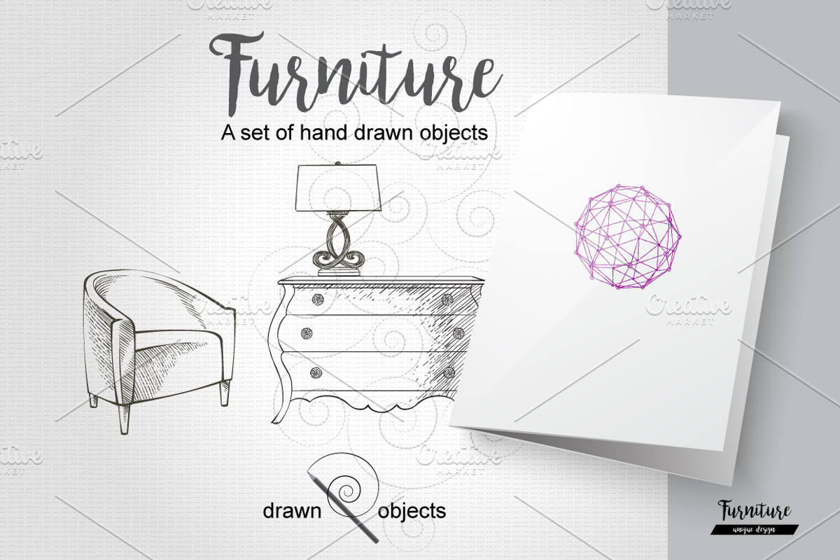 Furniture Hand drawn Vector set, a Decorative Illustration by Alltruecolours (Photo 1 of 5)