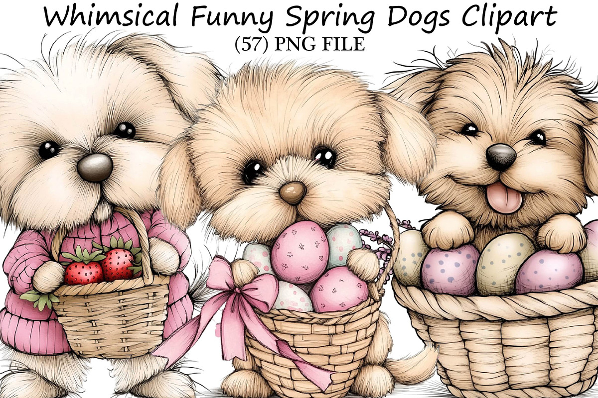 Whimsical Funny Spring Dogs Clipart, an Illustration by DreamPrint404 (Photo 1 of 6)