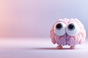 Playful 3D illustration of a brain with large cartoon eyes and t, an Abstract Photo by Ales Munt