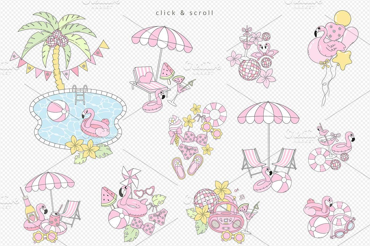 Flamingo Pink Pool Party Clipart set, a Seasonal Illustration by @olga.angelloz (Photo 2 of 2)