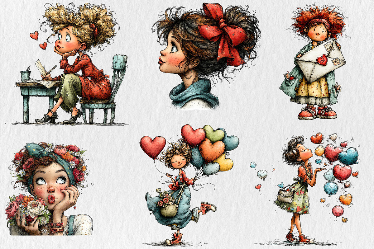 Quirky Valentine Day Woman Clipart, a Seasonal Illustration by Rose Art (Photo 3 of 6)