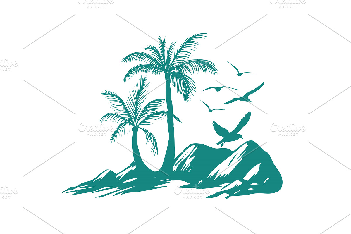 Graphic palm tree with seagulls, an Object Illustration by Nenahliadava Design