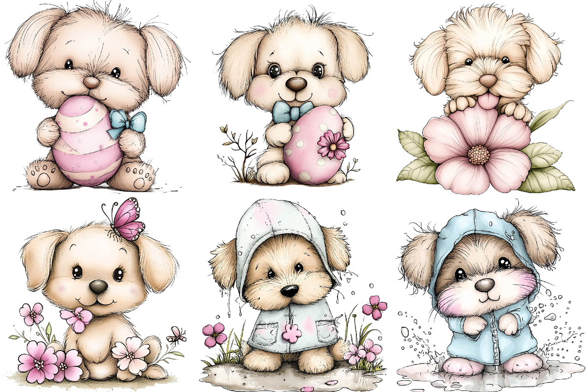Whimsical Funny Spring Dogs Clipart, an Illustration by DreamPrint404 (Photo 4 of 6)