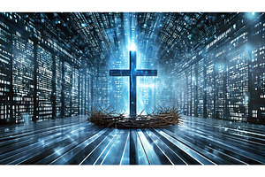 An illuminated cross with a crown of, an Abstract Photo by Igor Tichonow