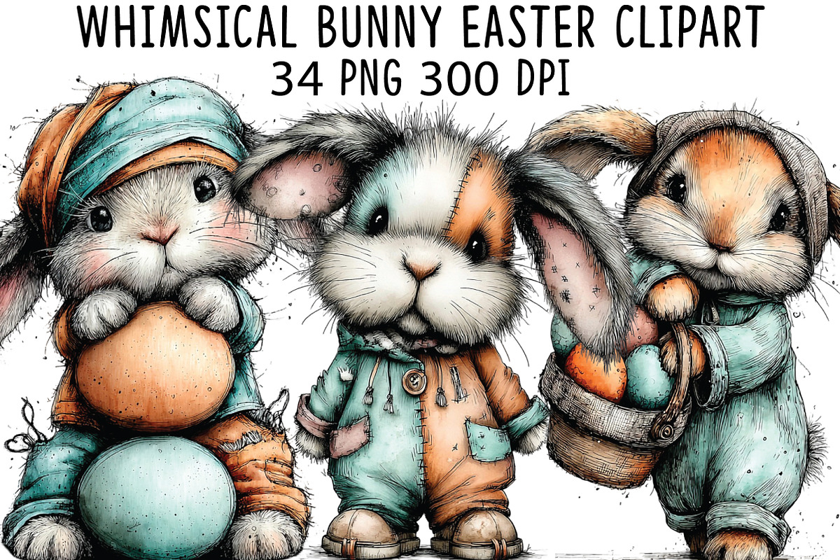 Whimsical Bunny Easter Clipart, an Illustration by CraftArtStudio (Photo 1 of 6)