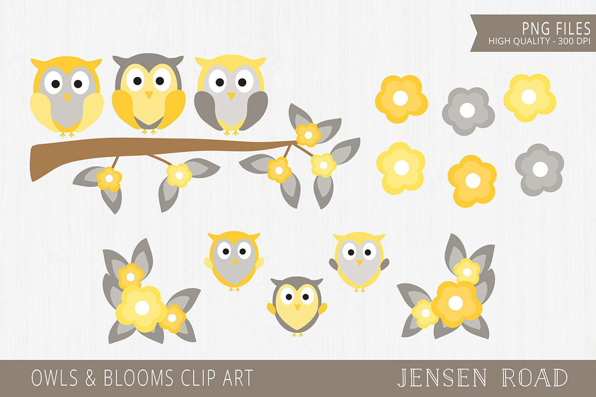 Owls & Blooms Clip Art, an Illustration by Jensen Road