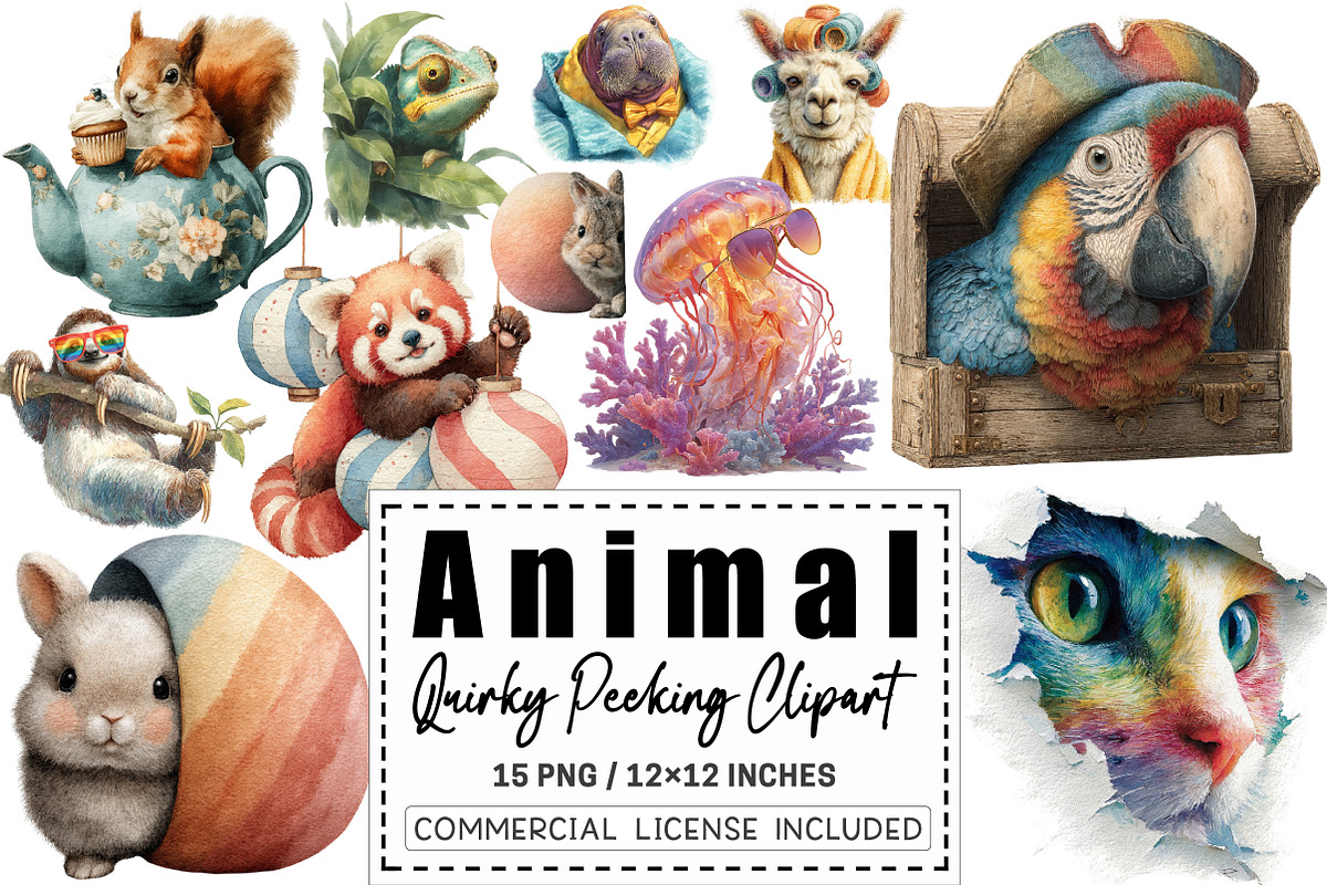 Quirky Animal Peeking Clipart, a Graphic by CitraGraphics (Photo 1 of 4)