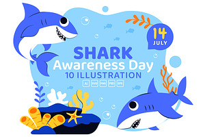 10 Shark Awareness Day Illustration, an Animal Illustration by denayunebgt