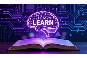 Open book with neon brain icon and, a School & Education Photo by tilialucida